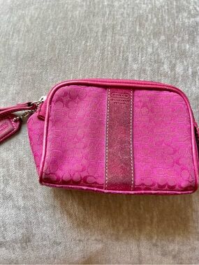 Coach Magenta Pink Signature Monogram Small Makeup Pouch
